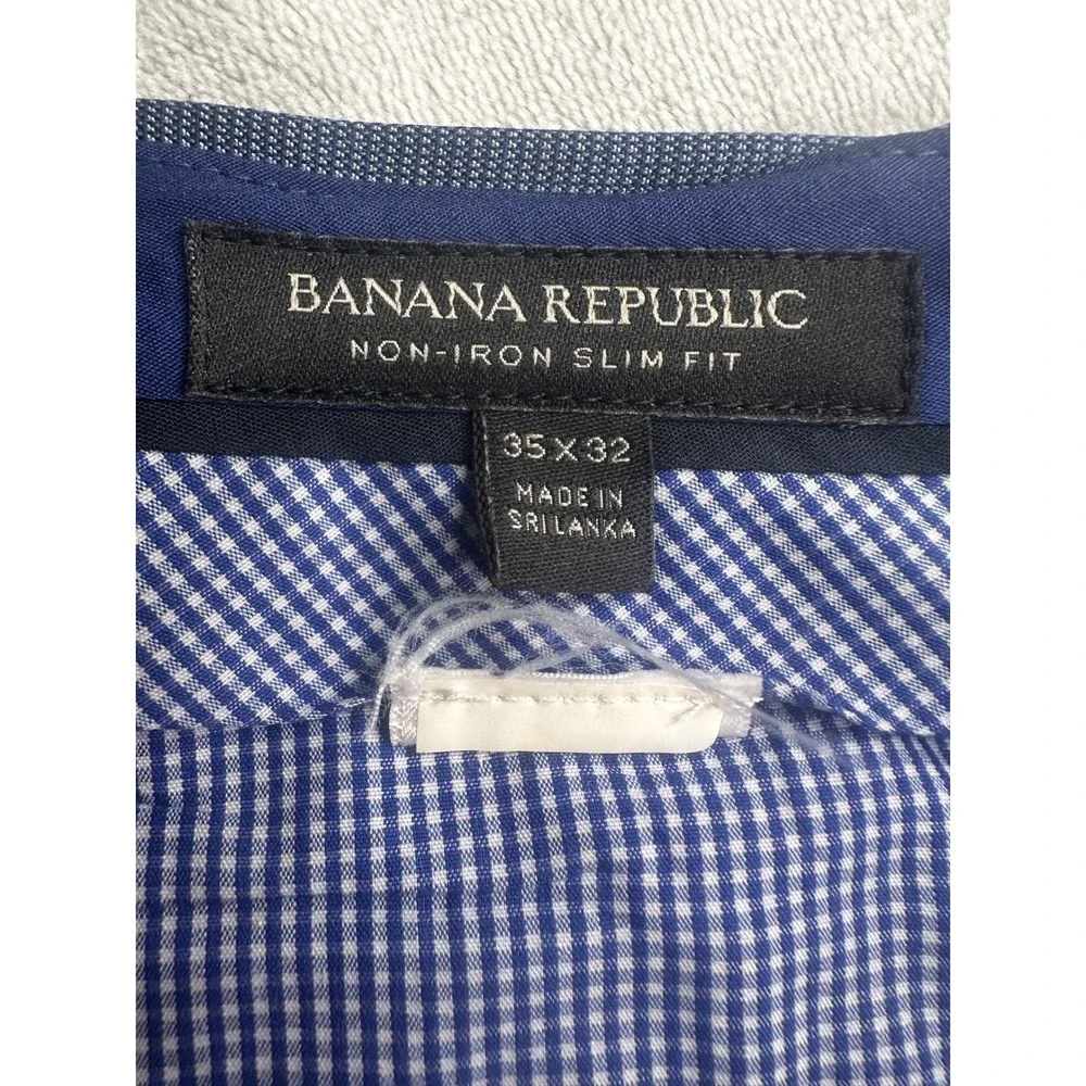 Banana Republic Dress Pants Mens 35x32 Blue Non-Iron Slim Fit Trousers‎